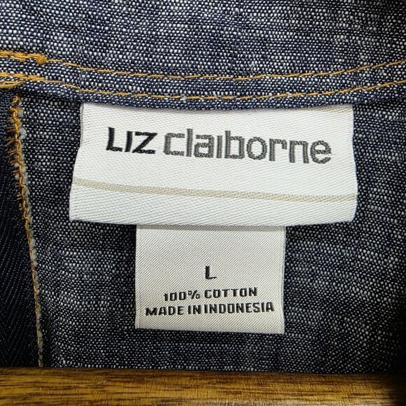 Liz Claiborne Chambray Dress Womens Size Large V-Neck Pockets Zip Up Back Midi - Picture 12 of 16